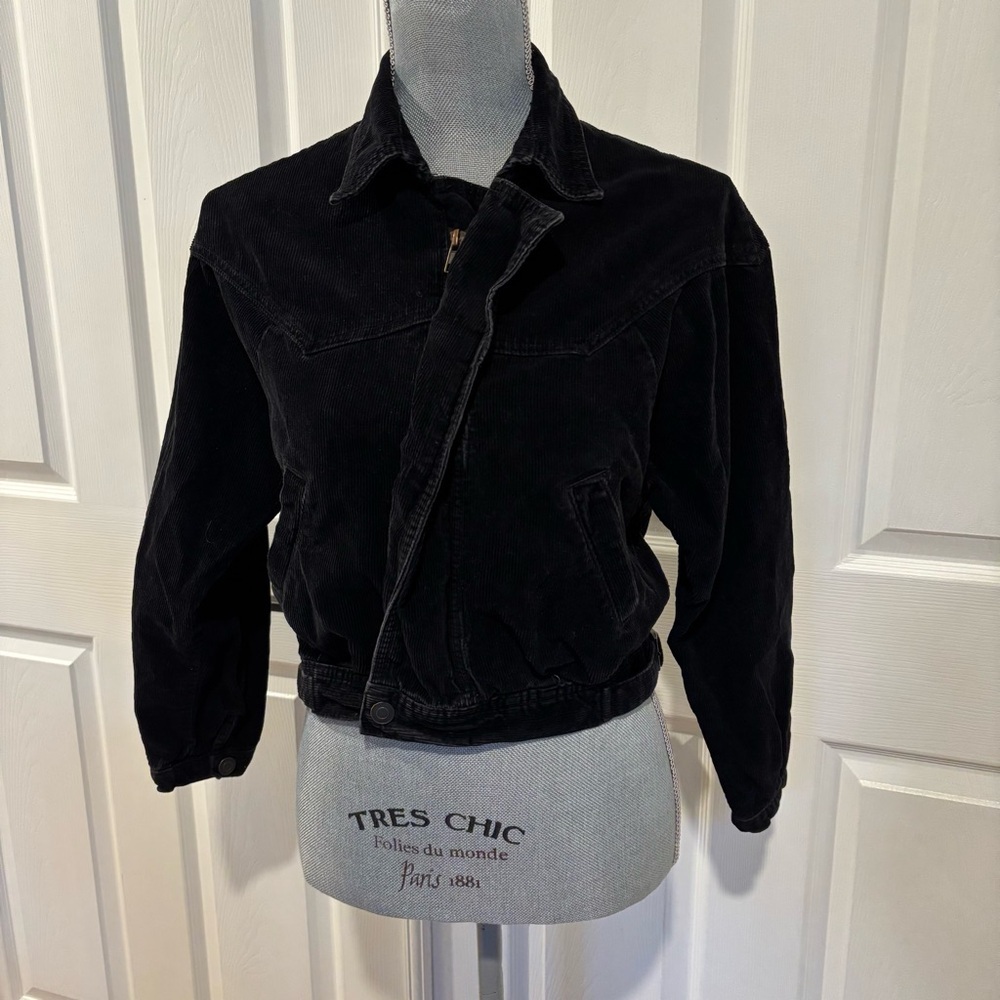 BRANDY MELVILLE Black Corduroy Zip Up Jacket Size MEDIUM Pockets 100% COTTON